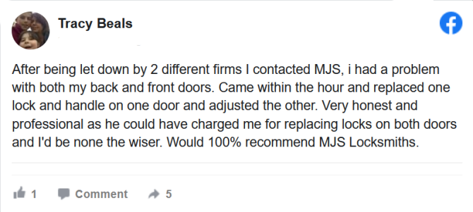 Tracy Beals facebook locksmith review